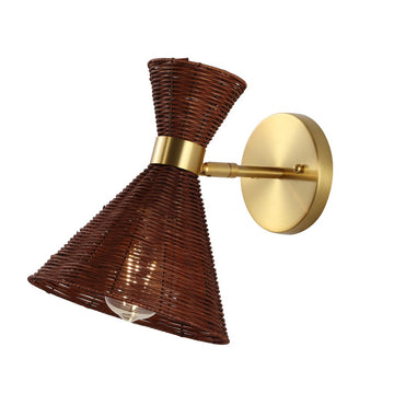 Zoey 10" 1-Light Mid-Century Vintage Retro Rattan/Metal LED Sconce with Adjustable Shade - JONATHAN Y